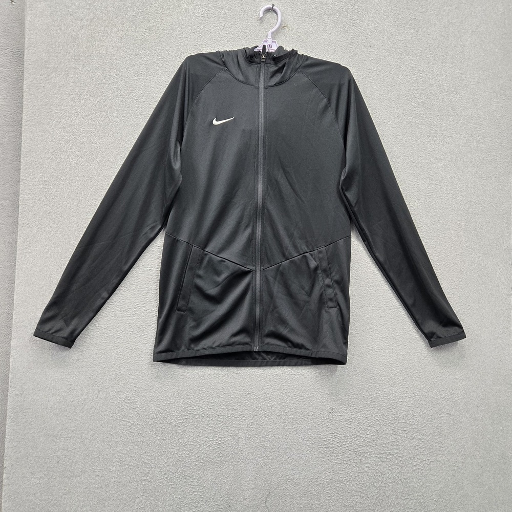 Nike Men Hoodie‎ S Tall Black Dri Fit Swoosh Logo Pockets Full Zip Activewear